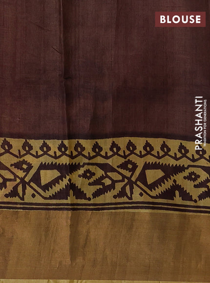 Yellow & Brown Pure Tussar Printed Silk Saree