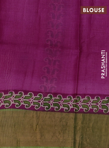 Beige & Magenta Pink Pure Tussar Printed Silk Saree