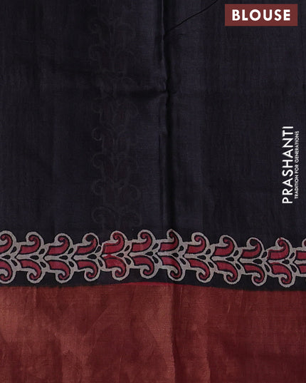 Beige & Black Pure Tussar Printed Silk Saree