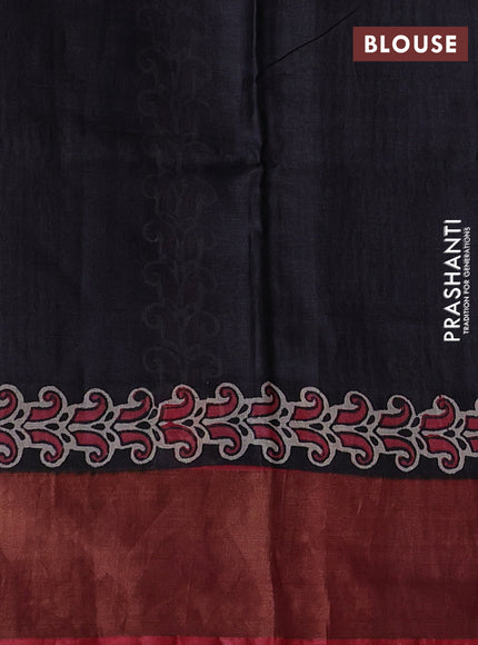 Beige & Black Pure Tussar Printed Silk Saree