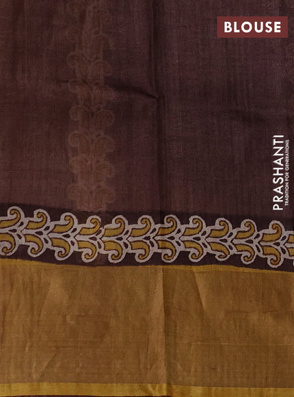 Beige & Brown Pure Tussar Printed Silk Saree