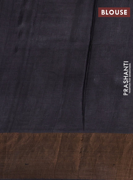 Lime Green & Grey Pure Tussar Printed Silk Saree