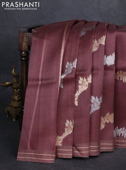 Brown Banarasi Organza Silk Saree - Zari Weaves
