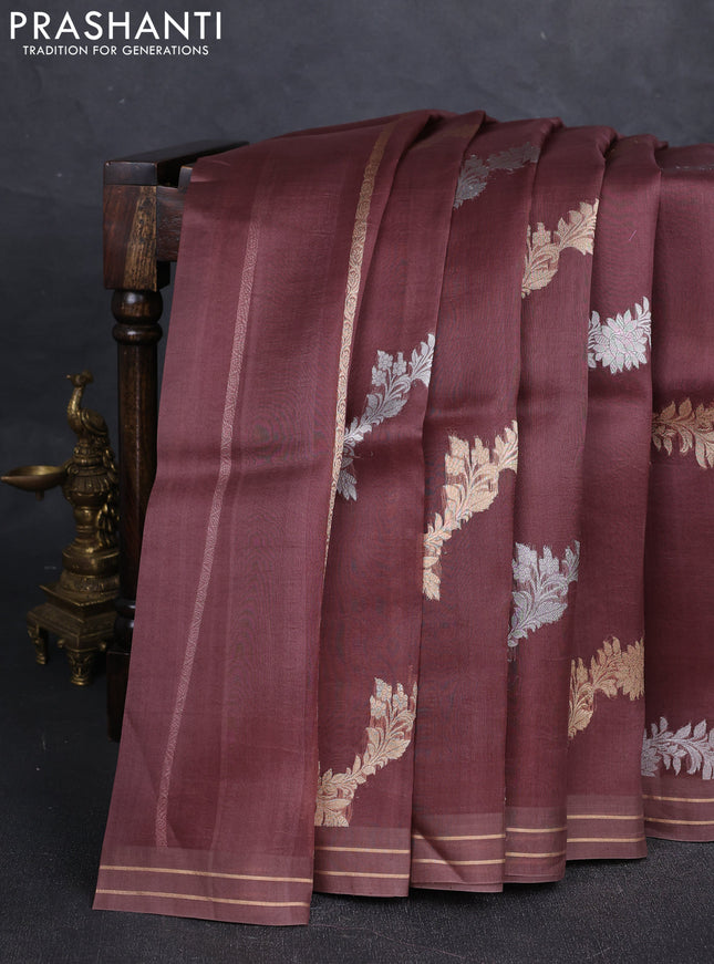 Brown Banarasi Organza Silk Saree - Zari Weaves
