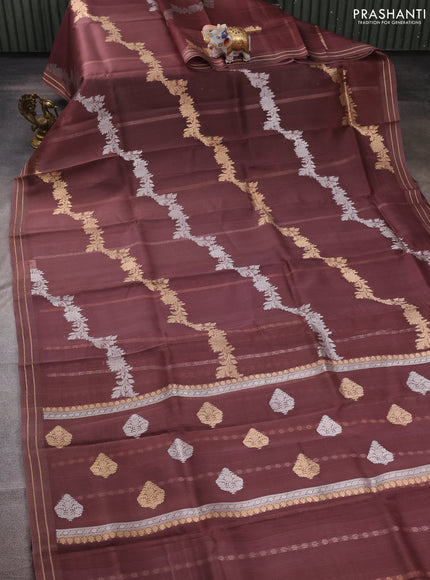 Brown Banarasi Organza Silk Saree - Zari Weaves