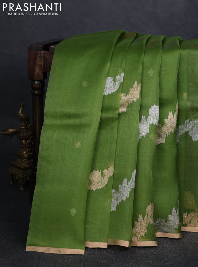 Green Banarasi Organza Silk Saree - Zari Weaves