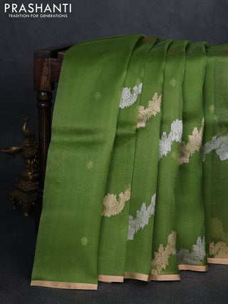 Green Banarasi Organza Silk Saree - Zari Weaves