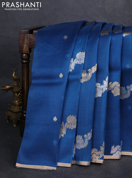 Peacock Blue Banarasi Organza Silk Saree -Zari Weaves