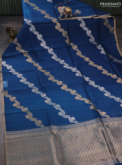 Peacock Blue Banarasi Organza Silk Saree -Zari Weaves