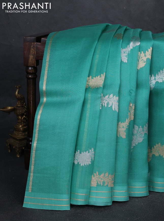 Teal Green Banarasi Organza Silk Saree -Zari Weaves