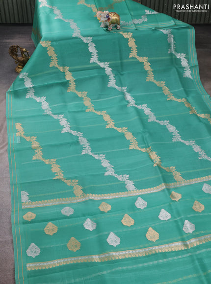Teal Green Banarasi Organza Silk Saree -Zari Weaves