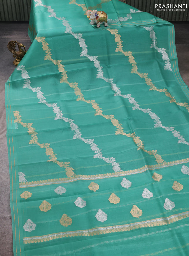 Teal Green Banarasi Organza Silk Saree -Zari Weaves