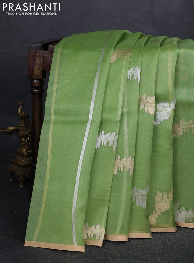 Pista Green Banarasi Organza Silk Saree -Zari Weaves