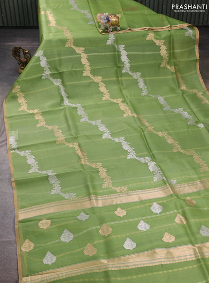 Pista Green Banarasi Organza Silk Saree -Zari Weaves