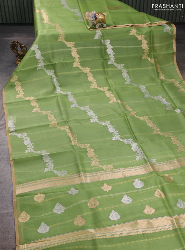Pista Green Banarasi Organza Silk Saree -Zari Weaves