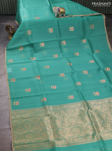 Teal Green Banarasi Organza Silk Saree - Buttas