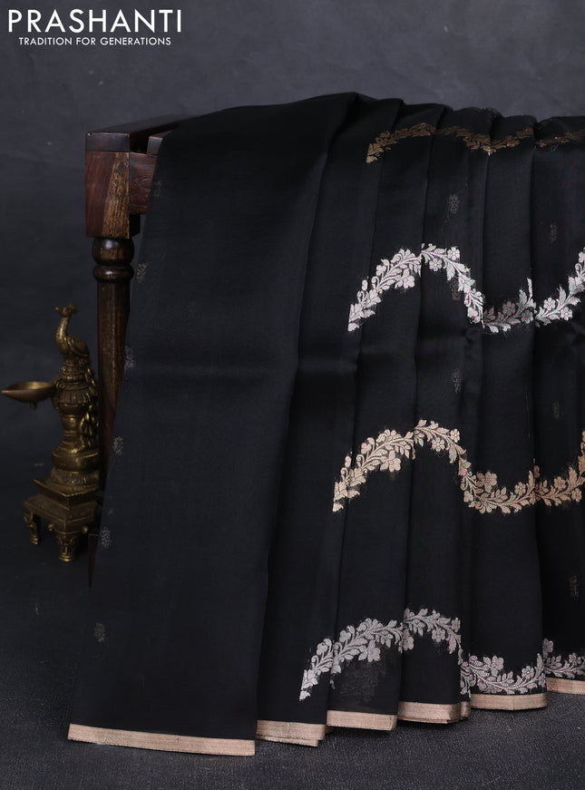 Black Banarasi Organza Silk Saree - Zari Weaves