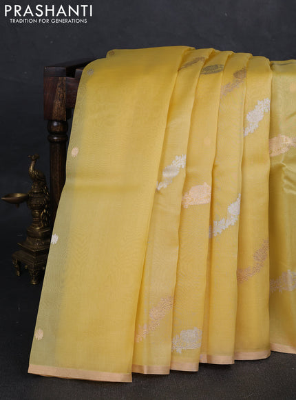 Pale Yellow Banarasi Organza Silk Saree - Buttas