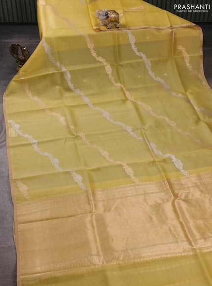 Pale Yellow Banarasi Organza Silk Saree - Buttas