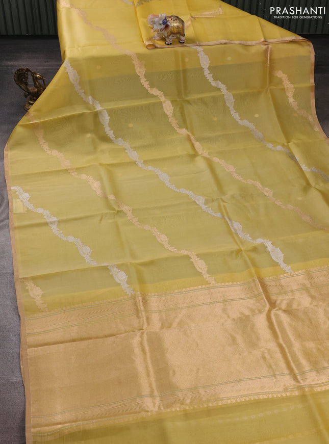 Pale Yellow Banarasi Organza Silk Saree - Buttas