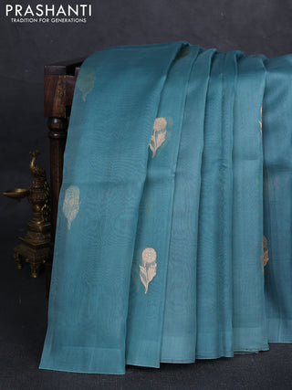 Pastel Blue Banarasi Organza Silk Saree - Buttas