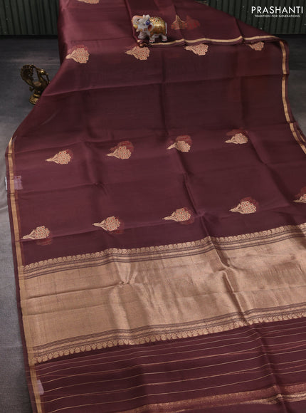 Brown Banarasi Organza Silk Saree - Buttas
