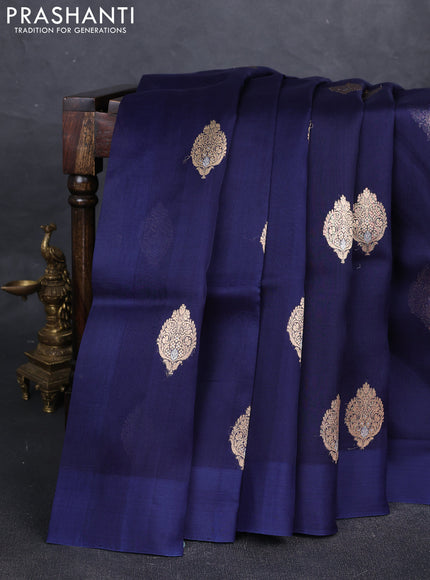Navy Blue Banarasi Organza Silk Saree - Buttas