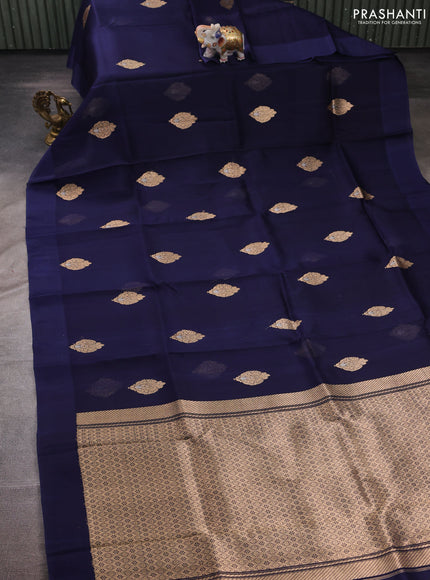 Navy Blue Banarasi Organza Silk Saree - Buttas