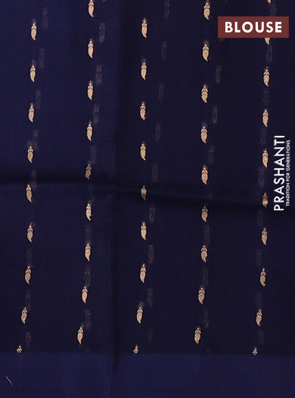 Navy Blue Banarasi Organza Silk Saree - Buttas