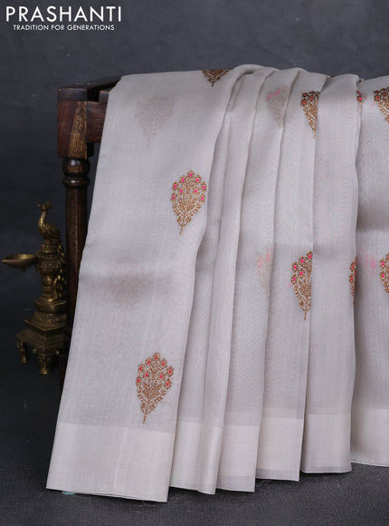 Pastel Grey Banarasi Organza Silk Saree - Buttas