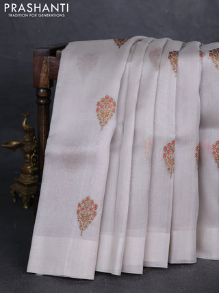 Pastel Grey Banarasi Organza Silk Saree - Buttas