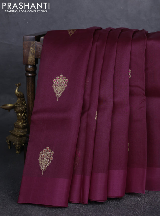 Wine Banarasi Organza Silk Saree - Buttas