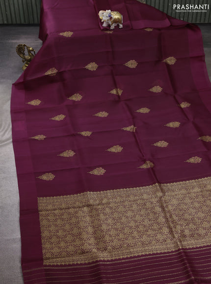 Wine Banarasi Organza Silk Saree - Buttas
