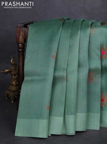 Pastel Green Banarasi Organza Silk Saree - Buttas