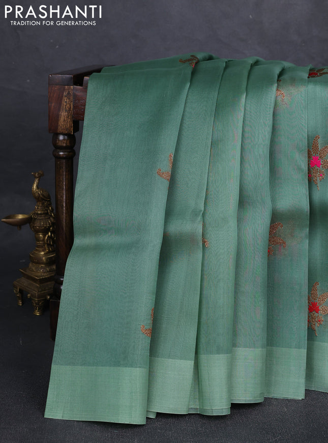 Pastel Green Banarasi Organza Silk Saree - Buttas