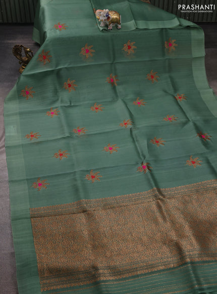 Pastel Green Banarasi Organza Silk Saree - Buttas