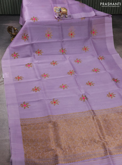 Lavender Banarasi Organza Silk Saree - Buttas
