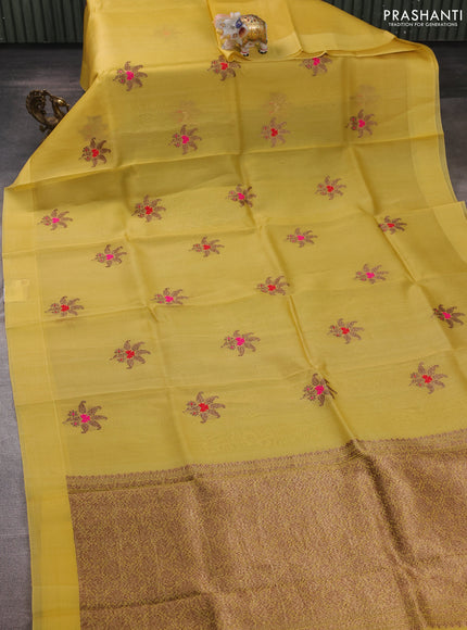 Yellow Banarasi Organza Silk Saree - Buttas