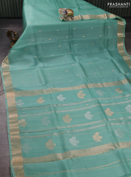 Teal Green Banarasi Organza Silk Saree - Buttas
