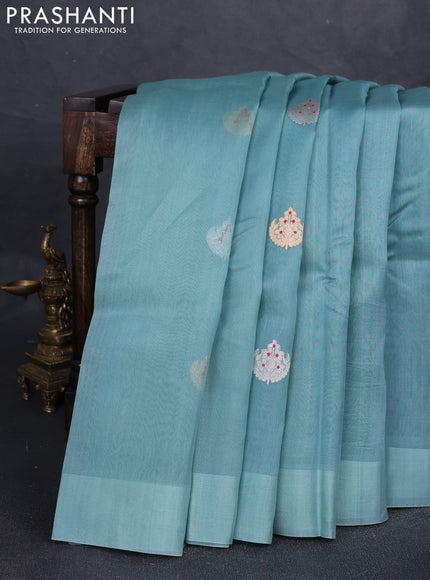 Pastel Green Banarasi Organza Silk Saree - Buttas
