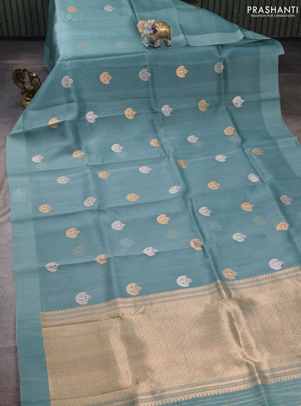 Pastel Green Banarasi Organza Silk Saree - Buttas