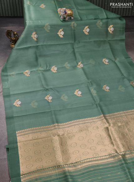Pastel Green Banarasi Organza Silk Saree - Buttas