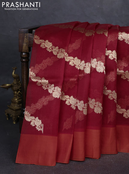 Red & Orange Banarasi Organza Silk Saree - Zari Weaves