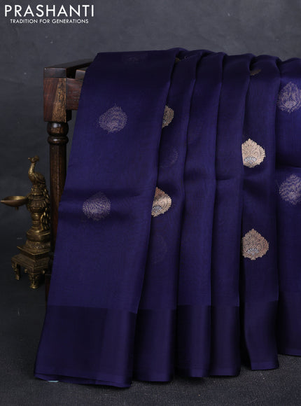 Navy Blue Banarasi Organza Silk Saree - Buttas