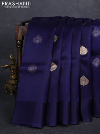 Navy Blue Banarasi Organza Silk Saree - Buttas