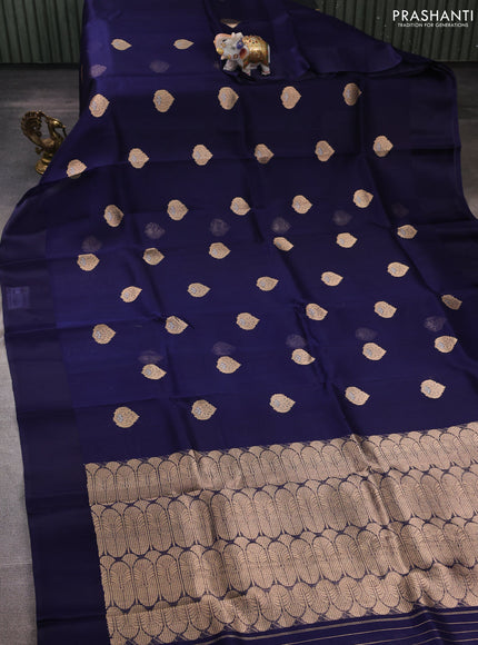 Navy Blue Banarasi Organza Silk Saree - Buttas