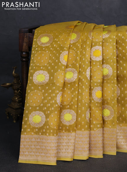 Lime Yellow Banarasi Organza Silk Saree - Buttas