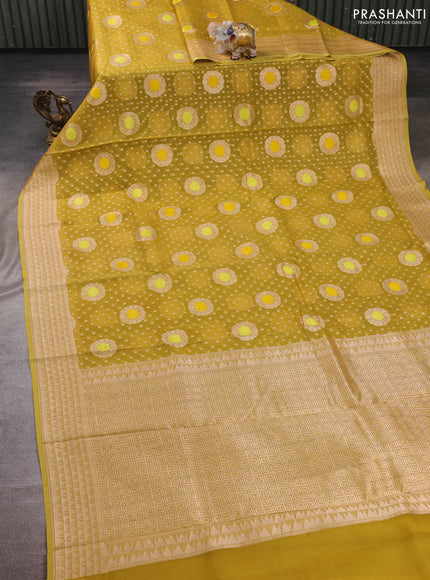Lime Yellow Banarasi Organza Silk Saree - Buttas