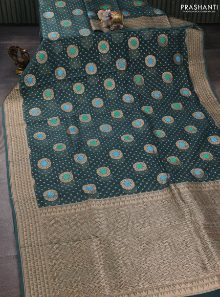 Peacock Green Banarasi Organza Silk Saree - Buttas