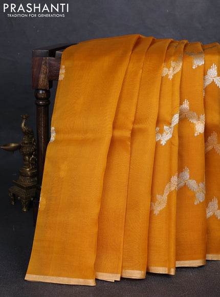 Mustard Yellow Banarasi Organza Silk Saree -Zari Weaves